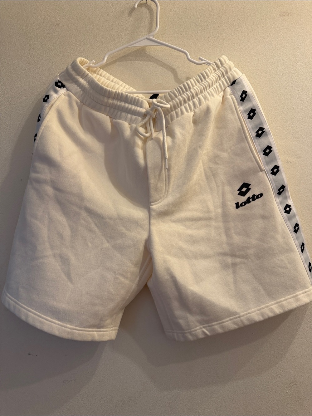 OTTO Men's Cream Athletic Shorts with Black Logo Tape